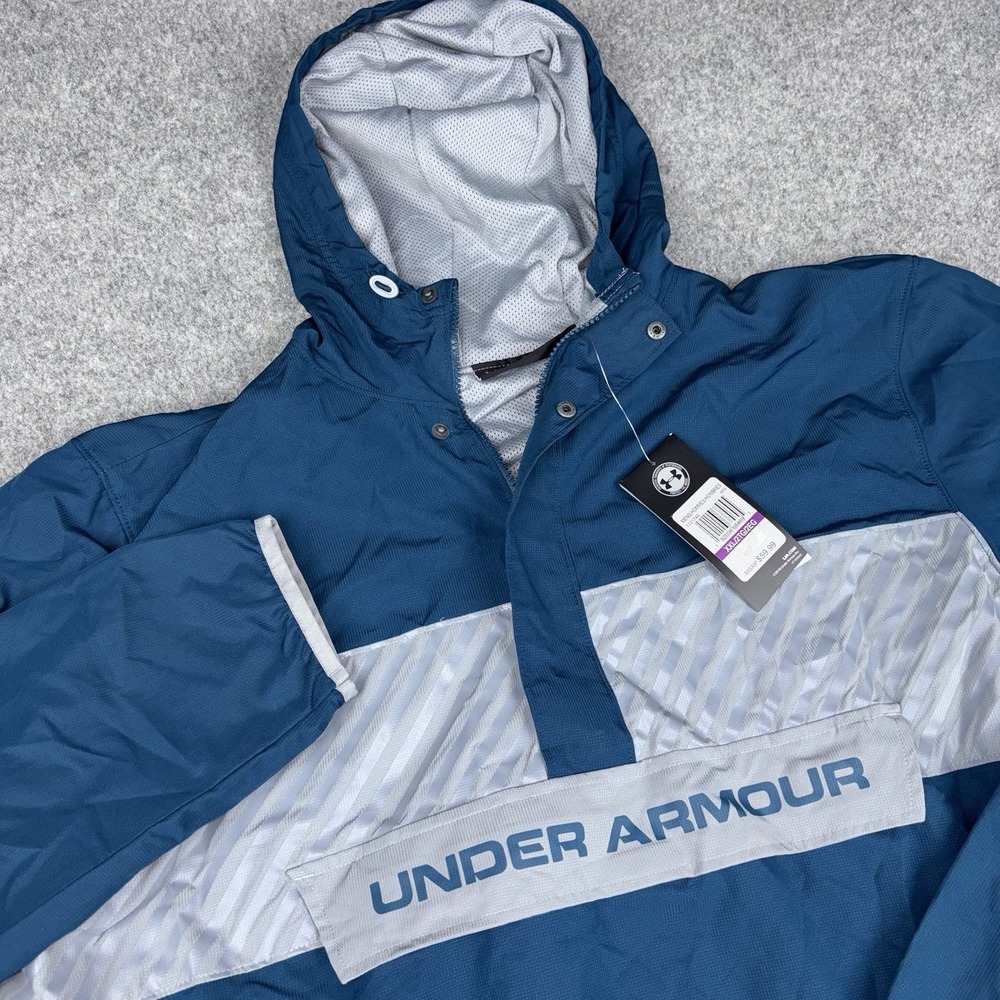 Under‎ Armour Hooded Anorak Windbreaker Jacket Mens XXL Blue White Loose NWT New